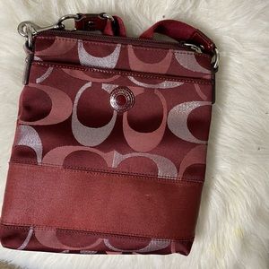 Burgundy COACH canvas shoulder bag